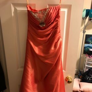 Beautiful orange prom dress! Detailing on front